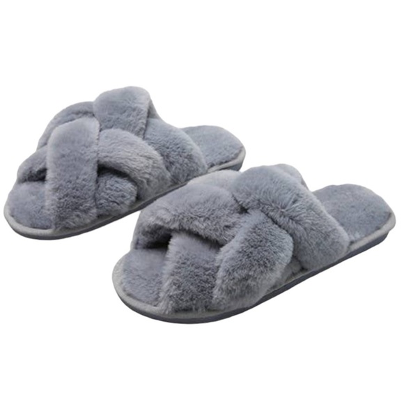 Shoes - Grey Cross Strap Slippers
